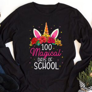 100th Day of School Unicorn 100 Magical Days Teacher Girls Longsleeve Tee 1 4