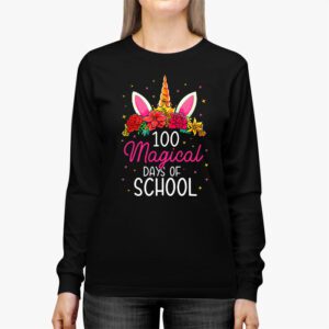 100th Day of School Unicorn 100 Magical Days Teacher Girls Longsleeve Tee 3 4