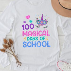 100th Day of School Unicorn 100 Magical Days Teacher Girls Longsleeve Tee