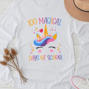 100th Day of School Unicorn 100 Magical Days Teacher Girls Longsleeve Tee