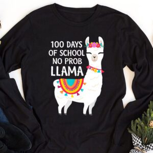 Celebrating 100 Days of School NoProb Llama Kids Teachers Longsleeve Tee 1 3