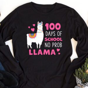 Celebrating 100 Days of School NoProb Llama Kids Teachers Longsleeve Tee 1