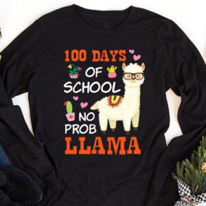 Celebrating 100 Days of School NoProb Llama Kids Teachers Longsleeve Tee 1 4