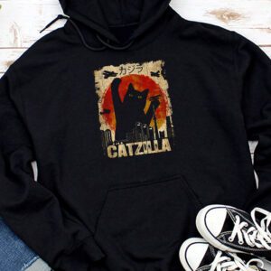 Funny Vintage Japanese Catzilla Siamese Cat Lover Hoodie