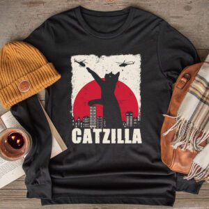 Funny Vintage Japanese Catzilla Siamese Cat Lover Longsleeve Tee