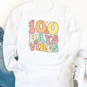 Groovy 100th Day Of School 100 Days Vibes Teacher Kids Longsleeve Tee 1 3