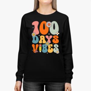 Groovy 100th Day Of School 100 Days Vibes Teacher Kids Longsleeve Tee 2 2