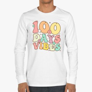 Groovy 100th Day Of School 100 Days Vibes Teacher Kids Longsleeve Tee 3 3