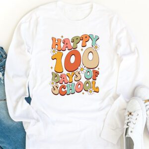 Groovy Teacher Student 100th Day Of School Happy 100 Days Longsleeve Tee 1