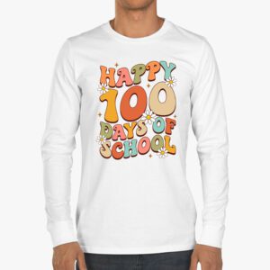Groovy Teacher Student 100th Day Of School Happy 100 Days Longsleeve Tee 3