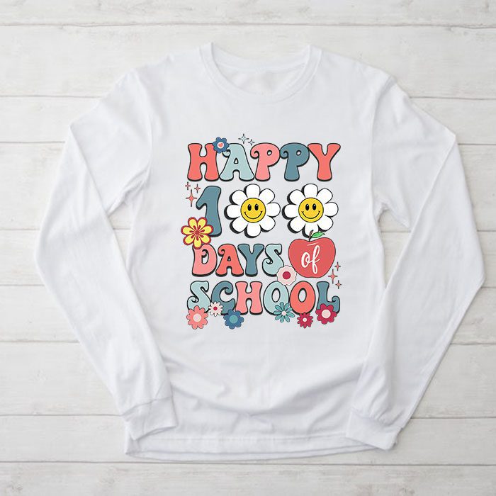 Groovy-Teacher-Student-100th-Day-Of-School-Happy-100-Days-Longsleeve-Tee Groovy Teacher Student 100th Day Of School Happy 100 Days Longsleeve Tee