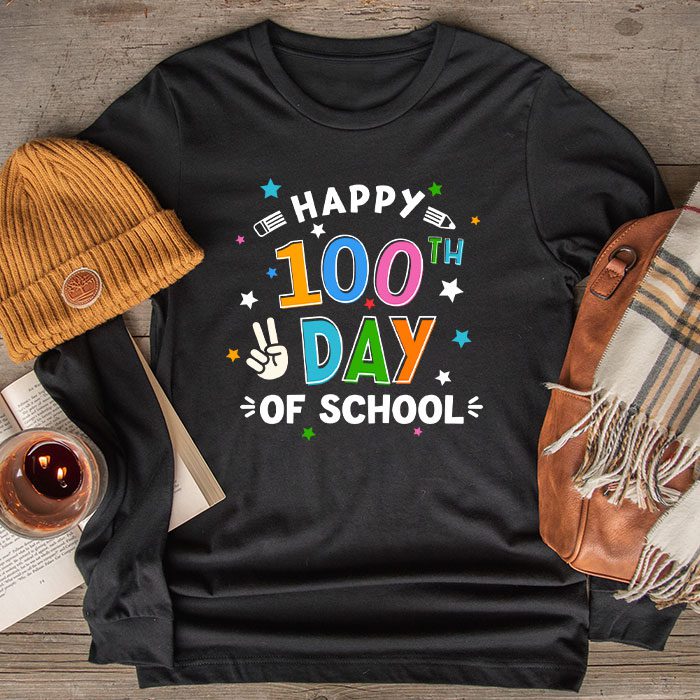 Happy-100-Days-Of-School-Funny-Teacher-Women-Kids-Gifts-Longsleeve-Tee Happy 100 Days Of School Funny Teacher Women Kids Gifts Longsleeve Tee