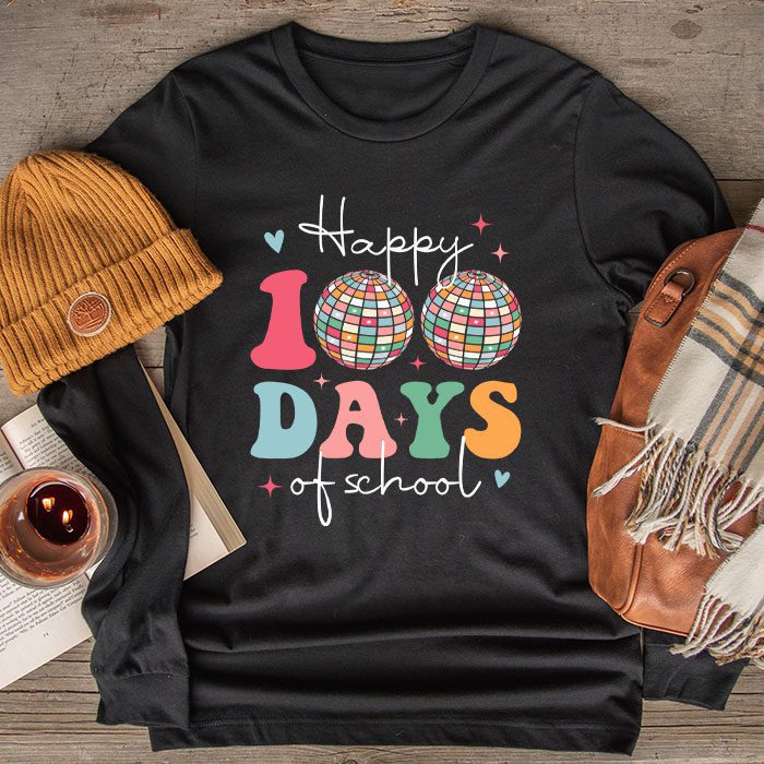 Happy-100-Days-Of-School-Retro-Disco-100th-Day-of-School-Longsleeve-Tee Happy 100 Days Of School Retro Disco 100th Day of School Longsleeve Tee