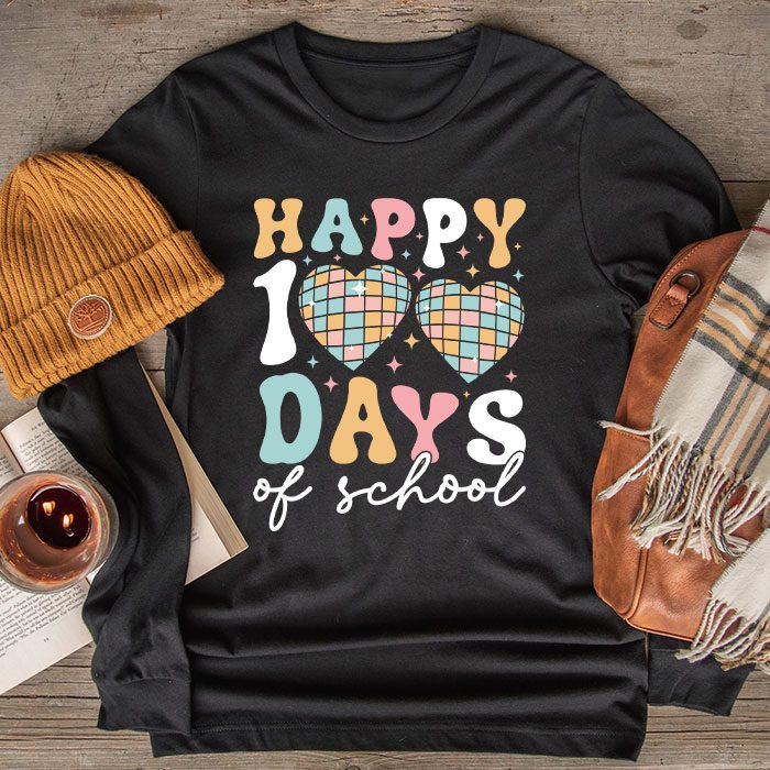 Happy-100-Days-Of-School-Retro-Disco-100th-Day-of-School-Longsleeve-Tee Happy 100 Days Of School Retro Disco 100th Day of School Longsleeve Tee