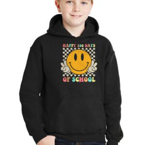 Happy 100 Days Of School Retro Groovy Teacher Student Kids Hoodie 2 4