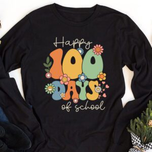 Happy 100 Days Of School Retro Groovy Teacher Student Kids Longsleeve Tee 1 Happy 100 Days Of School Retro Groovy Teacher Student Kids Longsleeve Tee 1