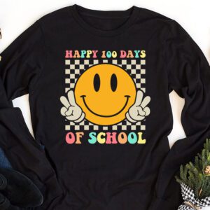 Happy 100 Days Of School Retro Groovy Teacher Student Kids Longsleeve Tee 1 4