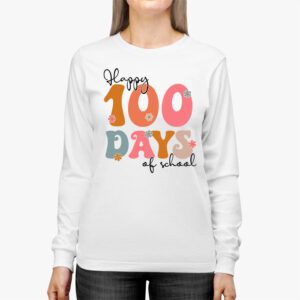 Happy 100 Days Of School Retro Groovy Teacher Student Kids Longsleeve Tee 2 2