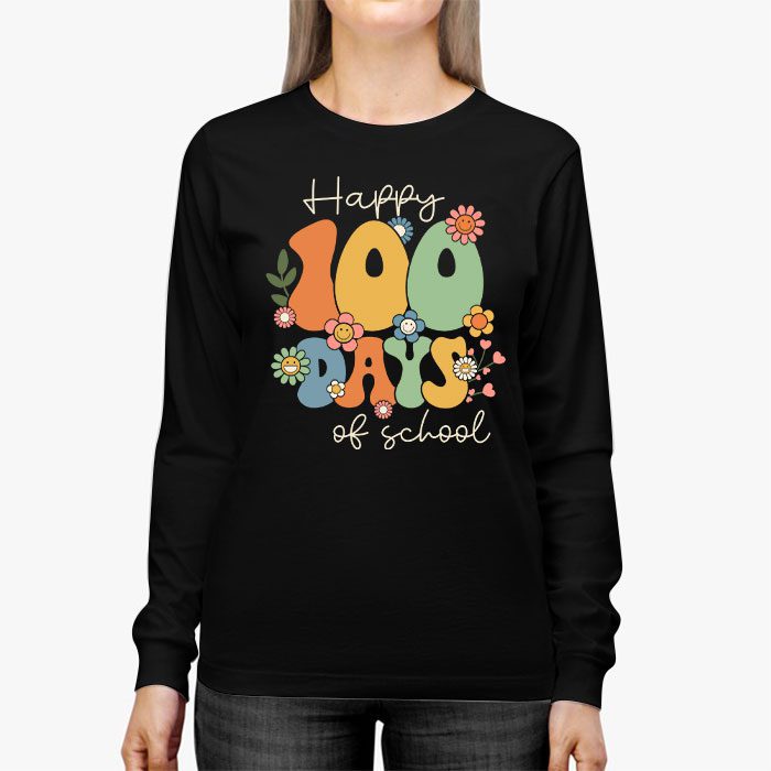 Happy-100-Days-Of-School-Retro-Groovy-Teacher-Student-Kids-Longsleeve-Tee-2 Happy 100 Days Of School Retro Groovy Teacher Student Kids Longsleeve Tee 2