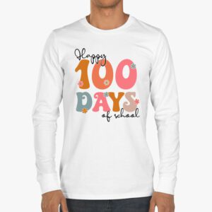 Happy 100 Days Of School Retro Groovy Teacher Student Kids Longsleeve Tee 3 2