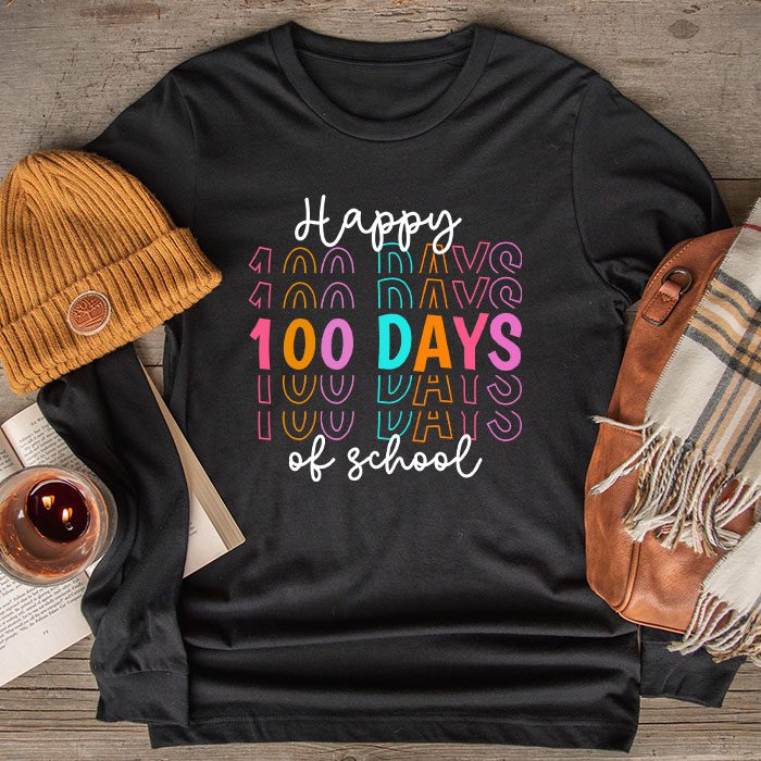 Happy 100 Days Of School Retro Groovy Teacher Student Kids Longsleeve Tee