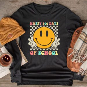 Happy 100 Days Of School Retro Groovy Teacher Student Kids Longsleeve Tee