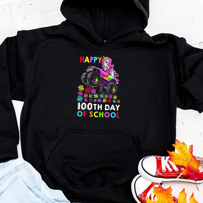 Happy 100th Day Of School Funny Unicorn Student Kids Girls Hoodie