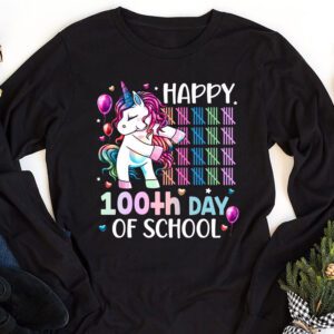 Happy 100th Day Of School Funny Unicorn Student Kids Girls Longsleeve Tee 1 2