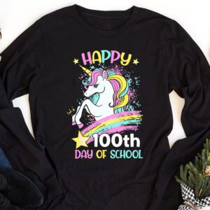 Happy 100th Day Of School Funny Unicorn Student Kids Girls Longsleeve Tee 1 3