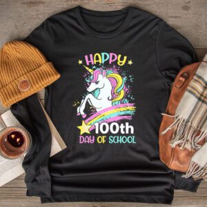 Happy 100th Day Of School Funny Unicorn Student Kids Girls Longsleeve Tee 2 3