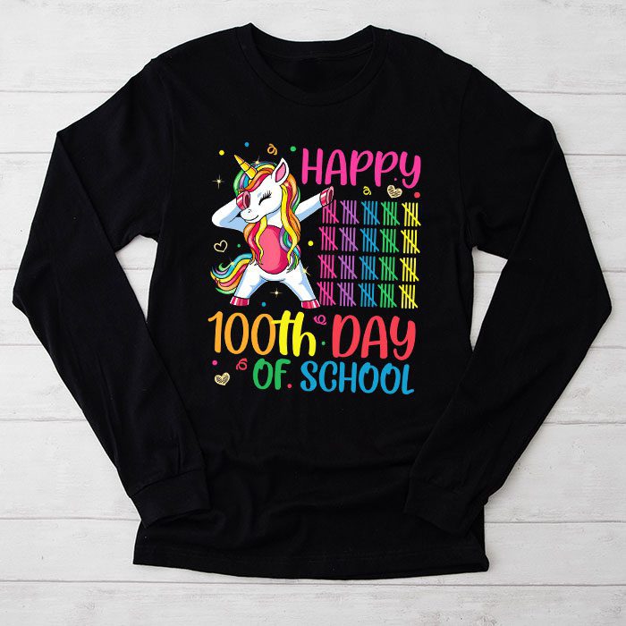 Happy-100th-Day-Of-School-Funny-Unicorn-Student-Kids-Girls-Longsleeve-Tee Happy 100th Day Of School Funny Unicorn Student Kids Girls Longsleeve Tee