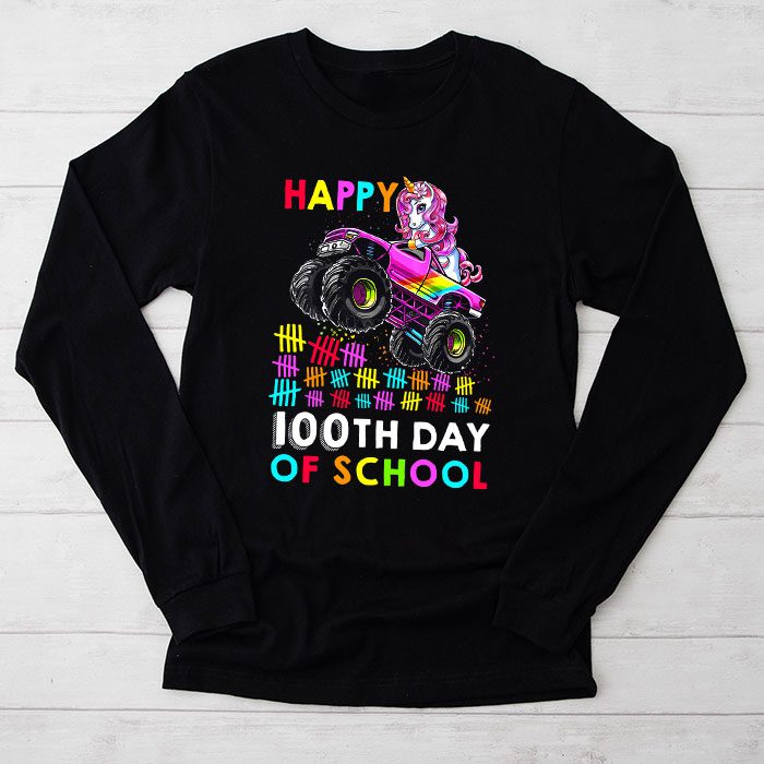 Happy 100th Day Of School Funny Unicorn Student Kids Girls Longsleeve Tee