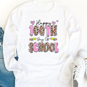 Happy 100th Day Of School Leopard print teacher student Longsleeve Tee 1 3
