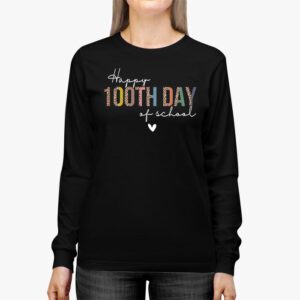 Happy 100th Day Of School Leopard print teacher student Longsleeve Tee 2 2