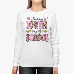 Happy 100th Day Of School Leopard print teacher student Longsleeve Tee 2 3