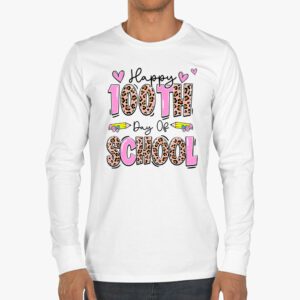 Happy 100th Day Of School Leopard print teacher student Longsleeve Tee 3 3