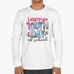 Happy 100th Day Of School Leopard print teacher student Longsleeve Tee 3 4