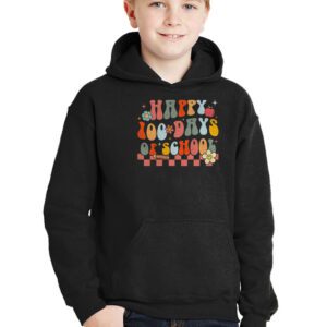 Happy 100th Day Of School Teacher Kids Retro Groovy 100 Days Hoodie 2 3