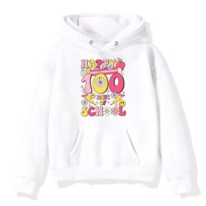 Happy 100th Day Of School Teacher Kids Retro Groovy 100 Days Hoodie 3