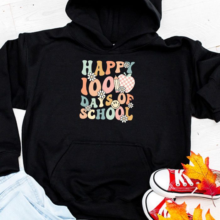 Happy-100th-Day-Of-School-Teacher-Kids-Retro-Groovy-100-Days-Hoodie Happy 100th Day Of School Teacher Kids Retro Groovy 100 Days Hoodie