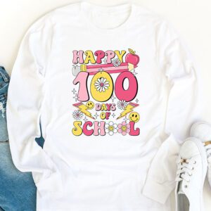 Happy 100th Day Of School Teacher Kids Retro Groovy 100 Days Longsleeve Tee 1