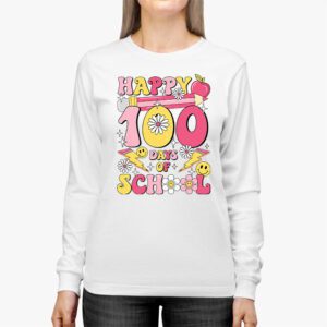 Happy 100th Day Of School Teacher Kids Retro Groovy 100 Days Longsleeve Tee 3