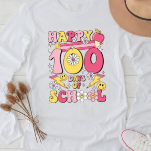 Happy 100th Day Of School Teacher Kids Retro Groovy 100 Days Longsleeve Tee