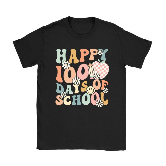 Happy-100th-Day-Of-School-Teacher-Kids-Retro-Groovy-100-Days-T-Shirt Happy 100th Day Of School Teacher Kids Retro Groovy 100 Days T-Shirt