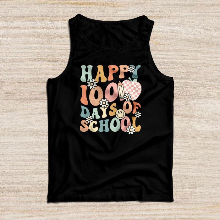 Happy-100th-Day-Of-School-Teacher-Kids-Retro-Groovy-100-Days-Tank-Top Happy 100th Day Of School Teacher Kids Retro Groovy 100 Days Tank Top