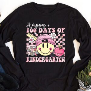 Happy 100th Day of Kindergarten Groovy 100th Day of School Longsleeve Tee 1