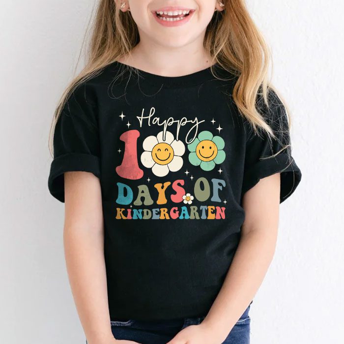 Happy 100th Day of Kindergarten Groovy 100th Day of School T Shirt 1 3