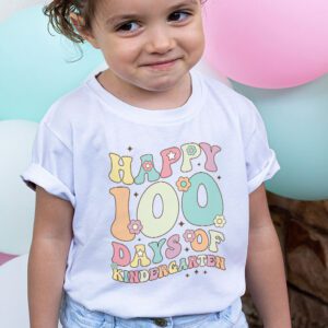 Happy 100th Day of Kindergarten Groovy 100th Day of School T Shirt 1 4