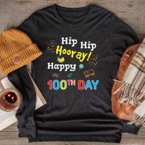 Hip Hip Hooray Happy 100th Day of School Teachers Kids Longsleeve Tee