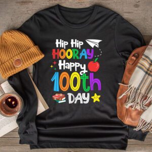 Hip Hip Hooray Happy 100th Day of School Teachers Kids Longsleeve Tee